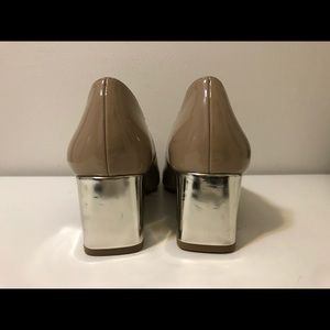 Nude Block Pumps With Silver Heels